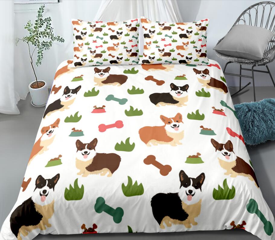 3D Corgi Grass Bone 0102 Bed Pillowcases Quilt