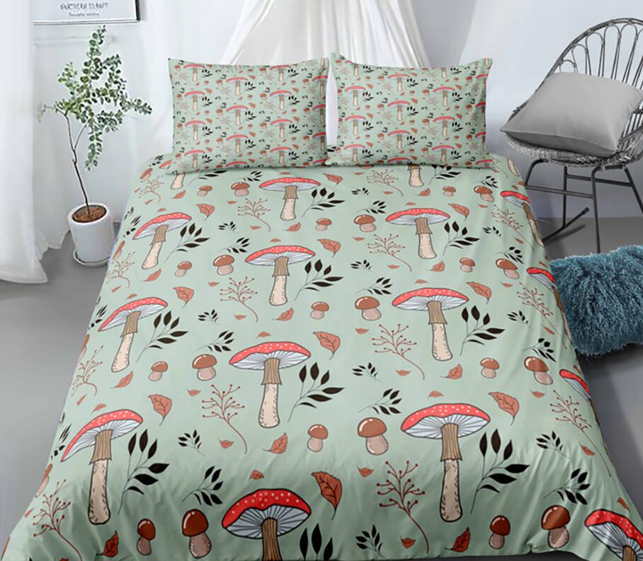 3D Mushroom Leave 1117 Bed Pillowcases Quilt
