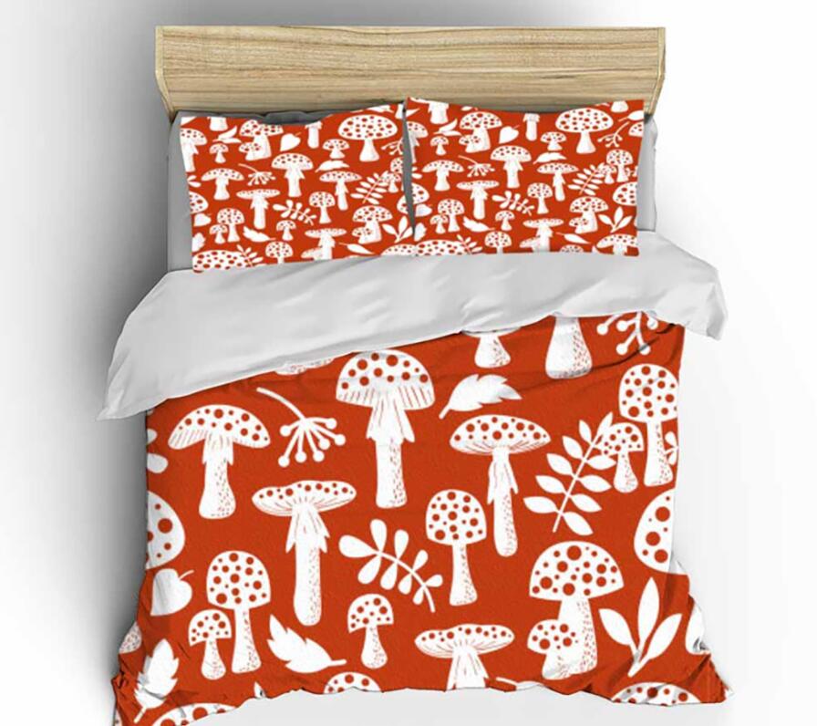 3D Red Bottom White Mushroom 1136 Bed Pillowcases Quilt