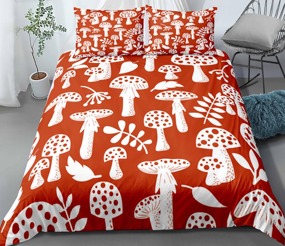 3D Red Bottom White Mushroom 1136 Bed Pillowcases Quilt