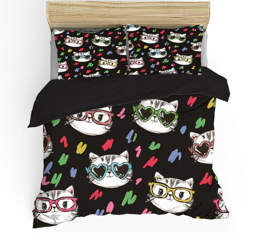 3D Cat Colored Dots 0056 Bed Pillowcases Quilt