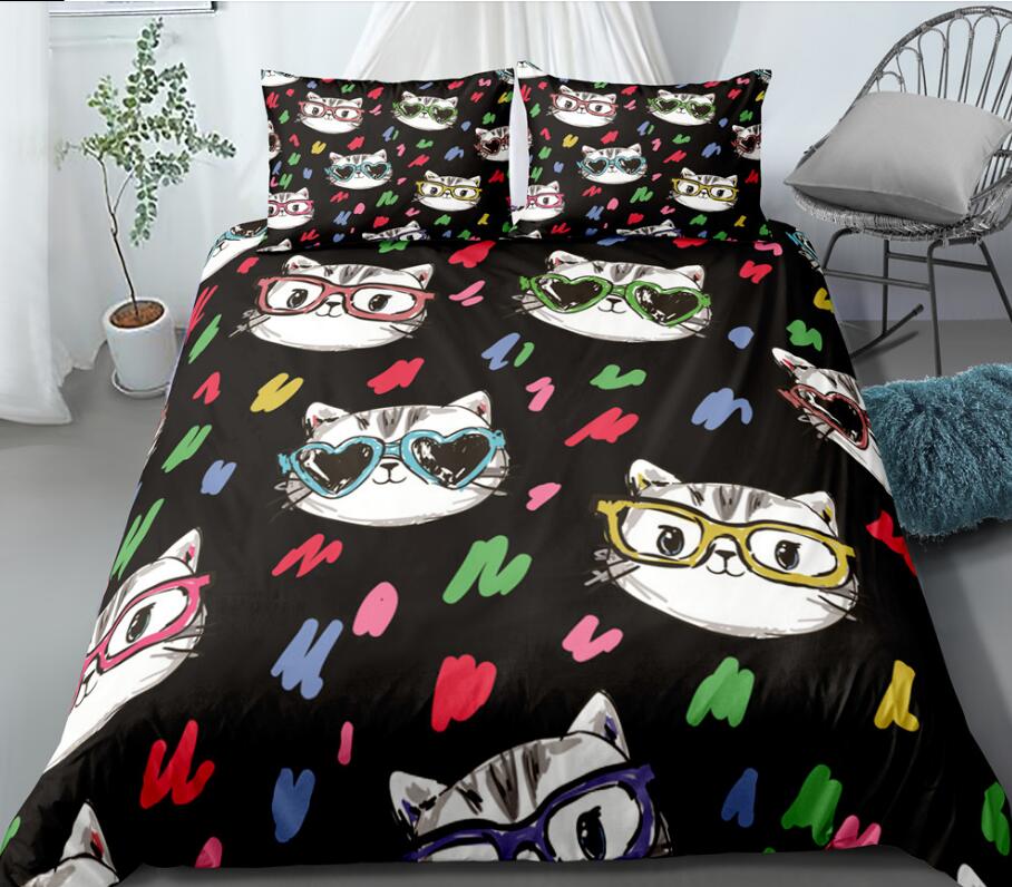 3D Cat Colored Dots 0056 Bed Pillowcases Quilt