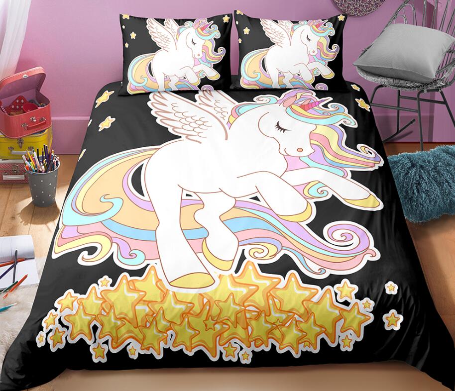 3D Rainbow Unicorn Star 0058 Bed Pillowcases Quilt