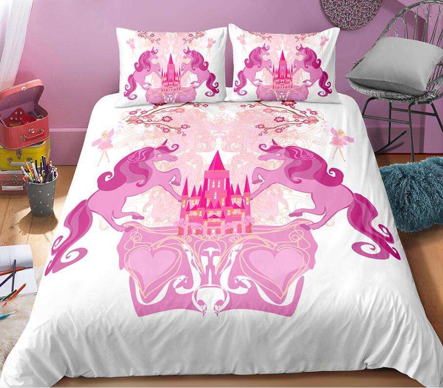 3D Pink Castle Unicorn 0114 Bed Pillowcases Quilt