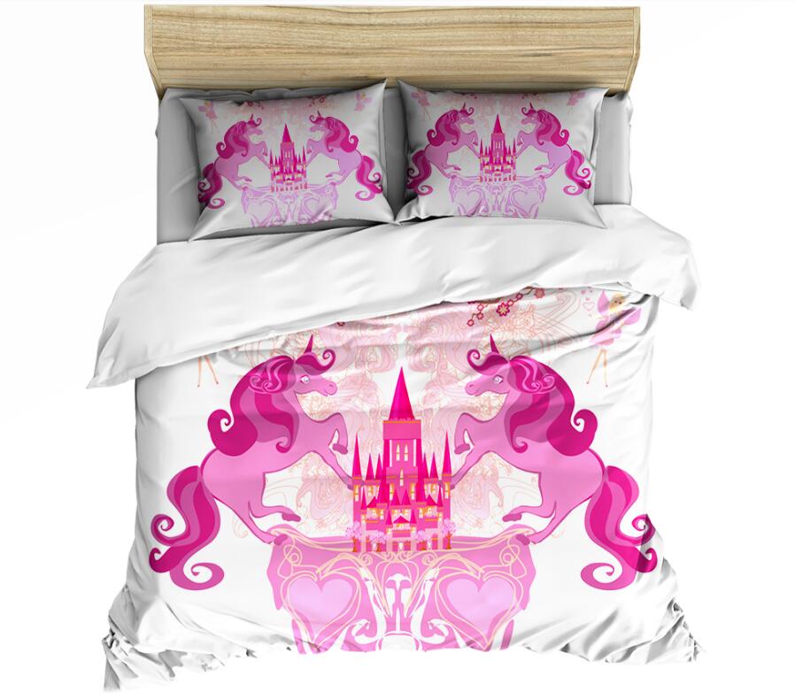 3D Pink Castle Unicorn 0114 Bed Pillowcases Quilt