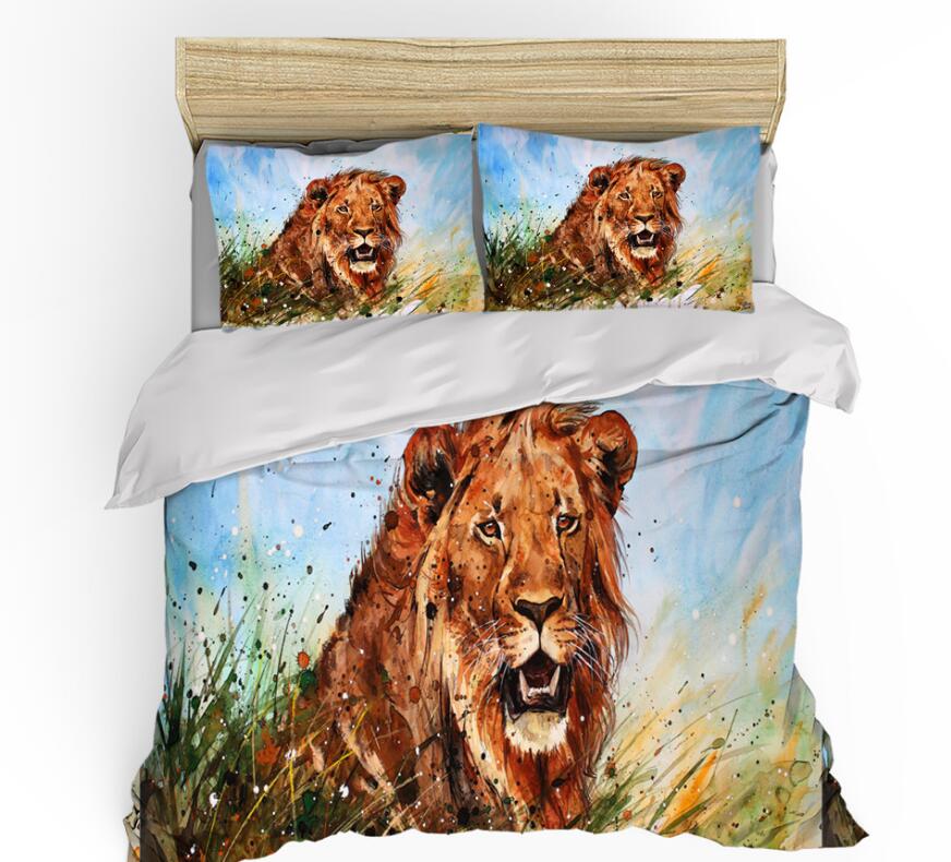3D Lion 002 Bed Pillowcases Quilt