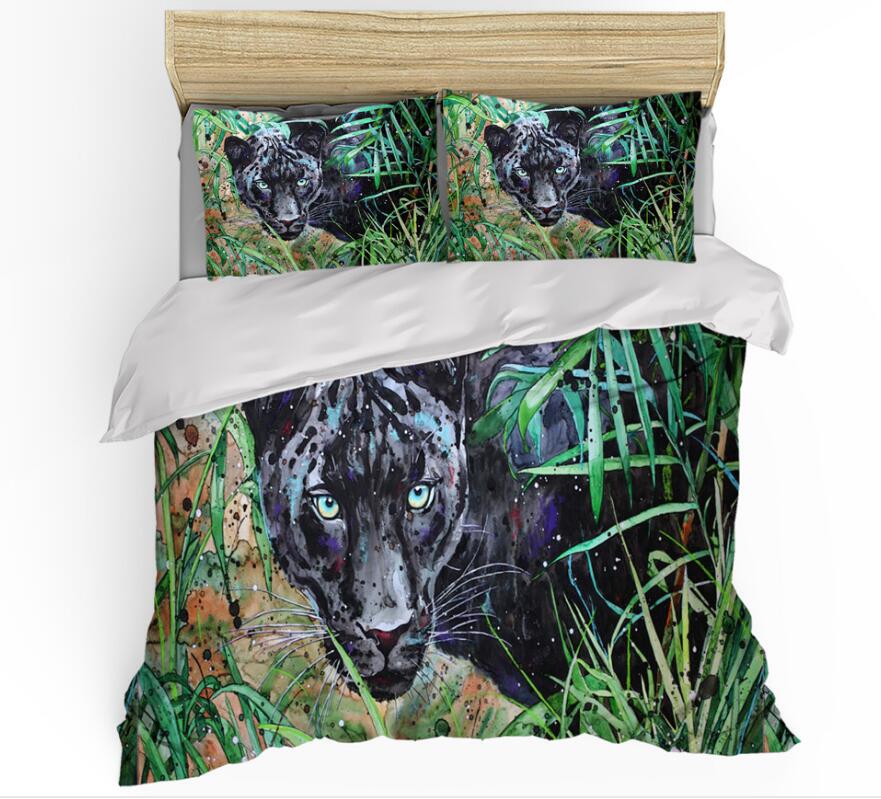 3D Panther Jungle 0061 Bed Pillowcases Quilt