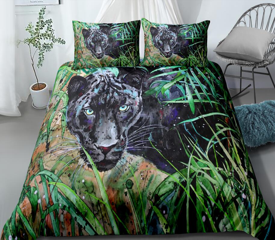 3D Panther Jungle 0061 Bed Pillowcases Quilt