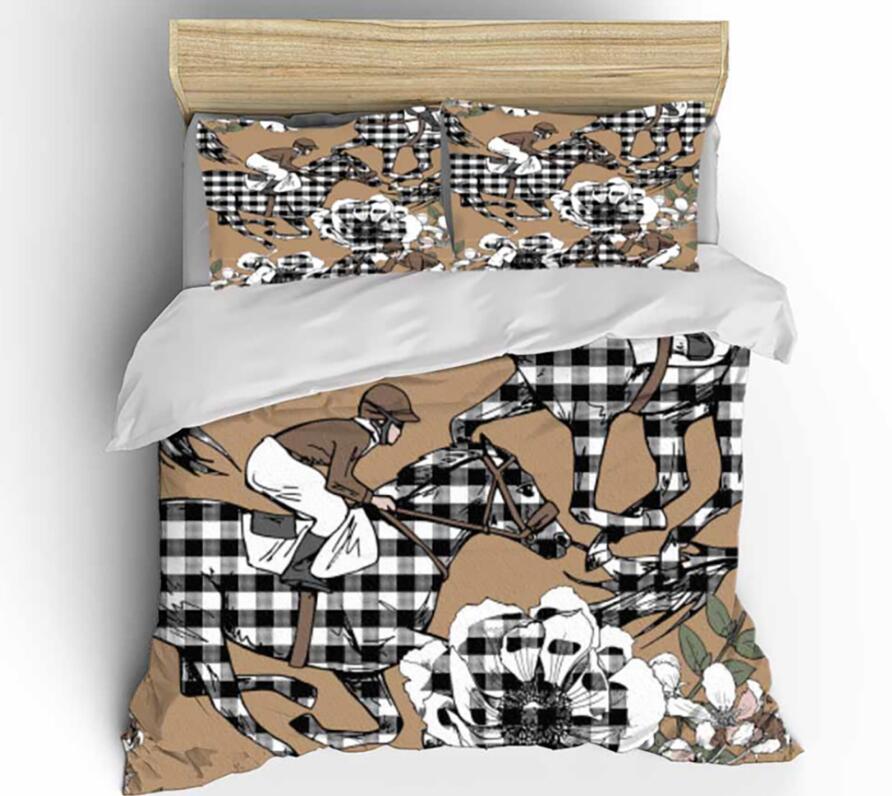 3D Black And White Grid Brown Flower 0063 Bed Pillowcases Quilt