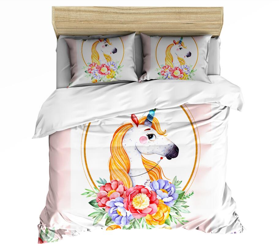 3D Unicorn Flower 007 Bed Pillowcases Quilt