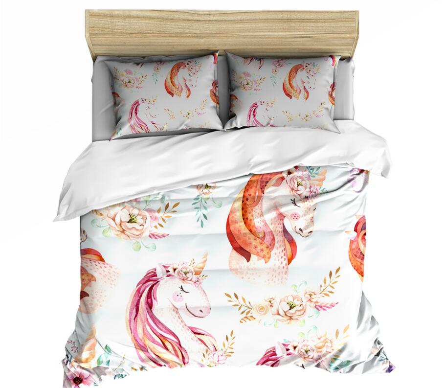 3D Pink Unicorn Flower 0066 Bed Pillowcases Quilt