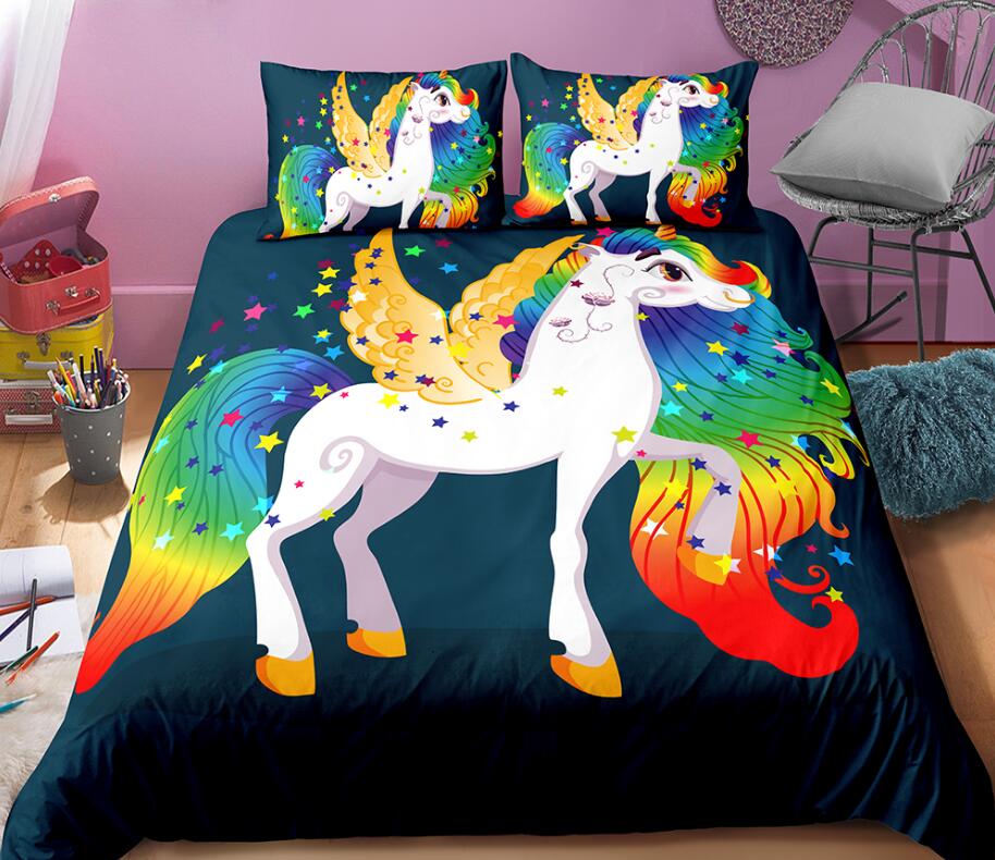 3D Rainbow Horse 0019 Bed Pillowcases Quilt