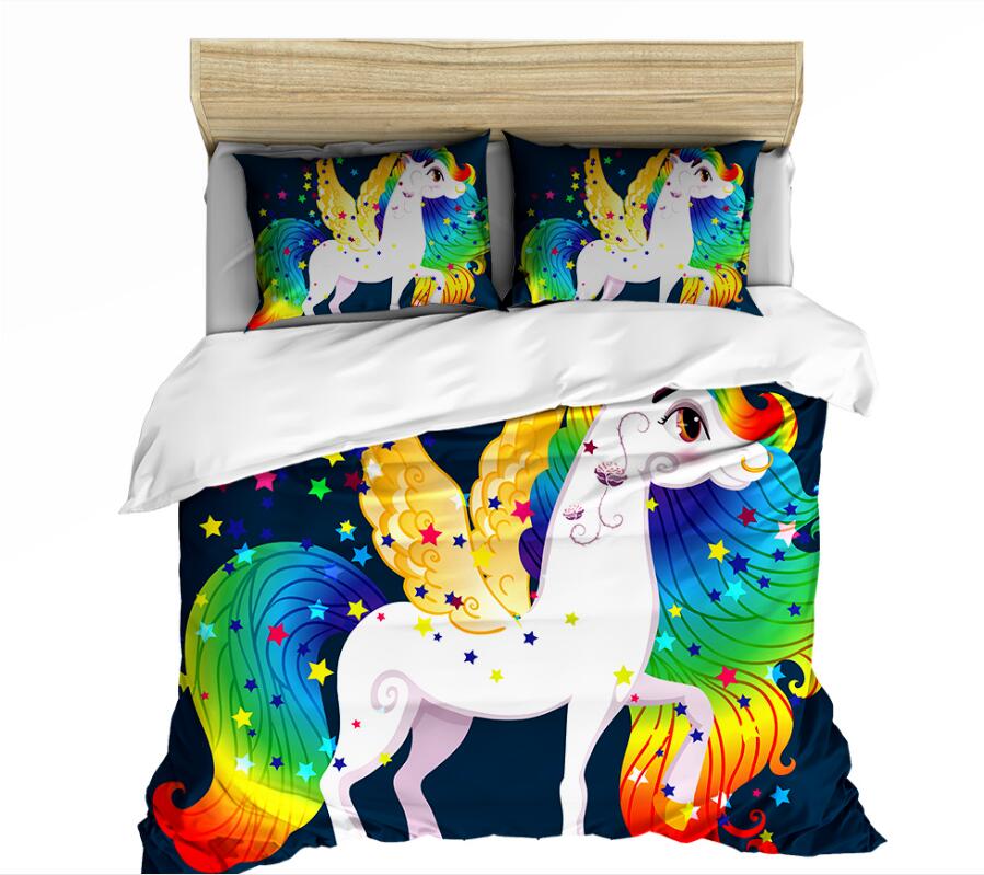 3D Rainbow Horse 0019 Bed Pillowcases Quilt