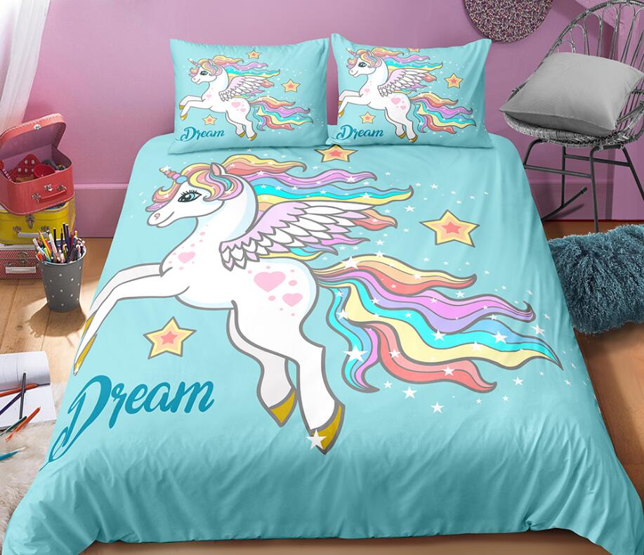 3D Rainbow Unicorn 0022 Bed Pillowcases Quilt