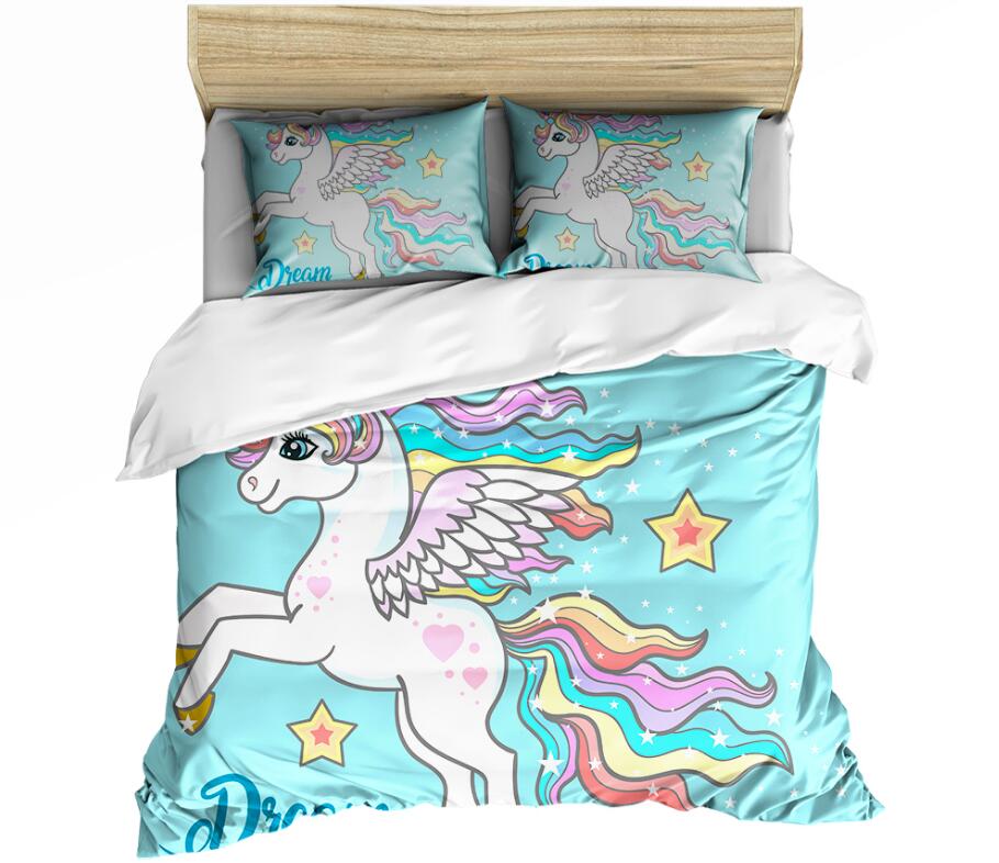 3D Rainbow Unicorn 0022 Bed Pillowcases Quilt