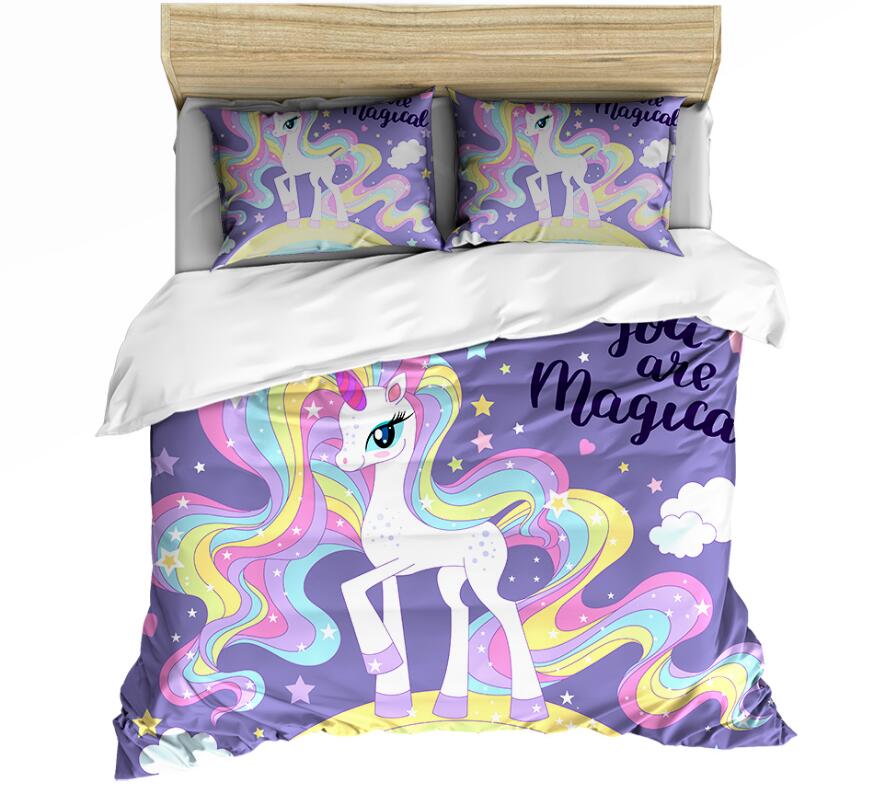3D Rainbow Clouds Horse 0081 Bed Pillowcases Quilt