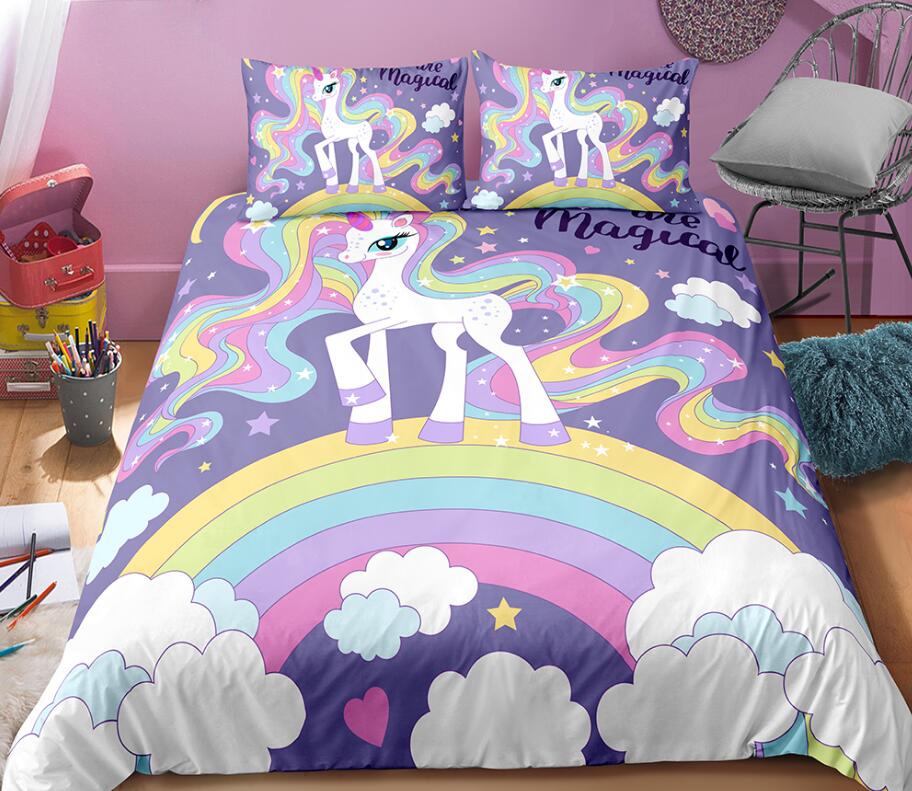 3D Rainbow Clouds Horse 0081 Bed Pillowcases Quilt