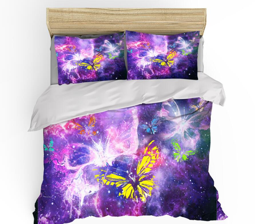 3D Purple Starry Sky Butterfly 0028 Bed Pillowcases Quilt