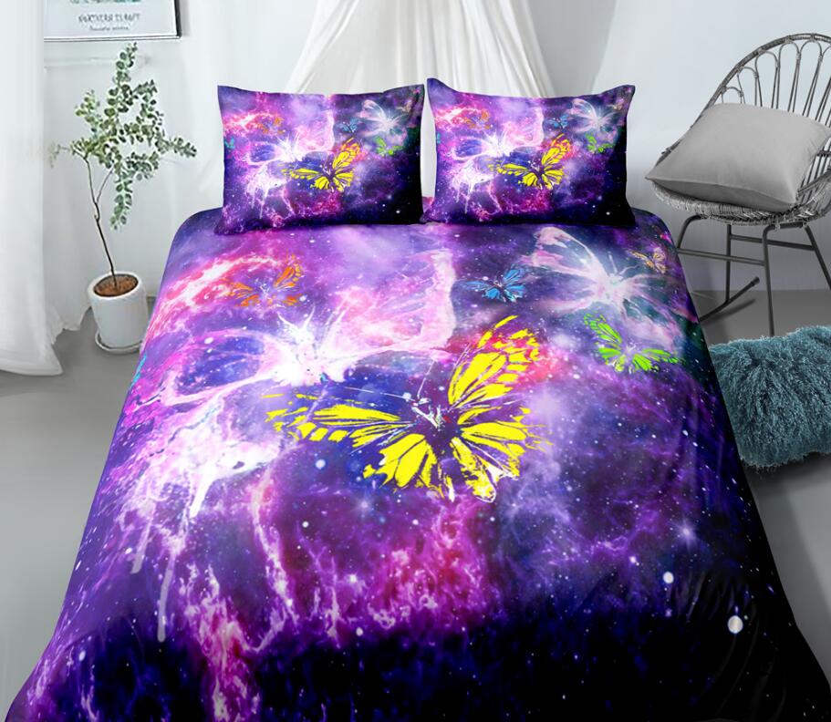 3D Purple Starry Sky Butterfly 0028 Bed Pillowcases Quilt