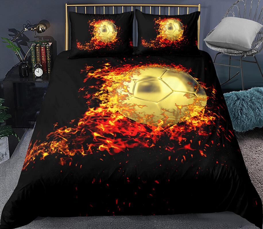 3D Flame Football Black 1138 Bed Pillowcases Quilt
