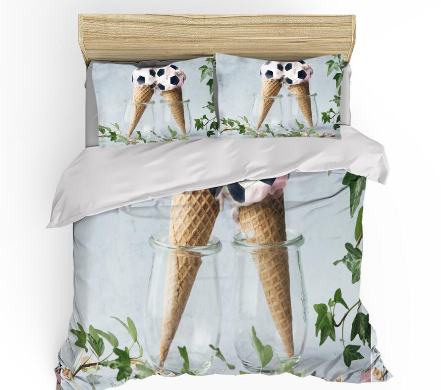 3D Football Ice Cream 0127 Bed Pillowcases Quilt