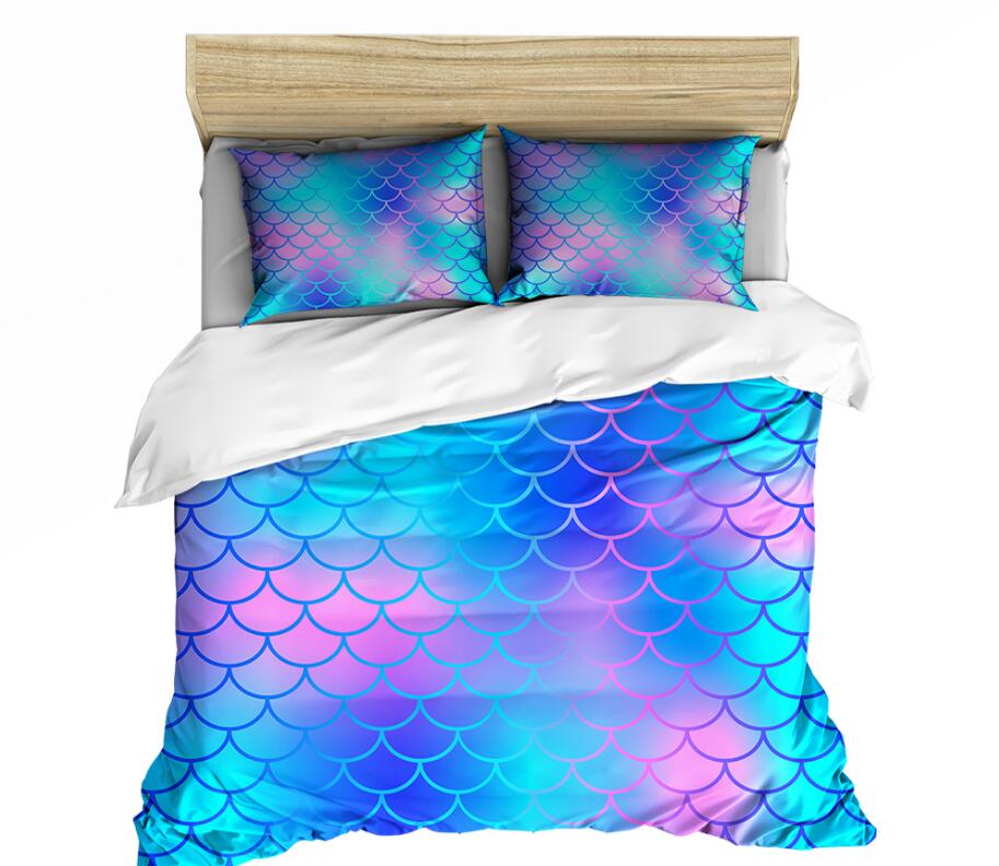 3D Blue Pink Fish Scale 0043 Bed Pillowcases Quilt