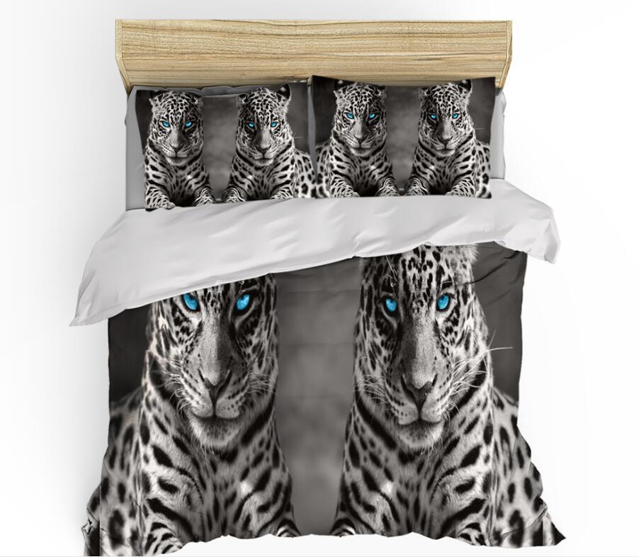 3D Two Leopards Black Gray 0047 Bed Pillowcases Quilt