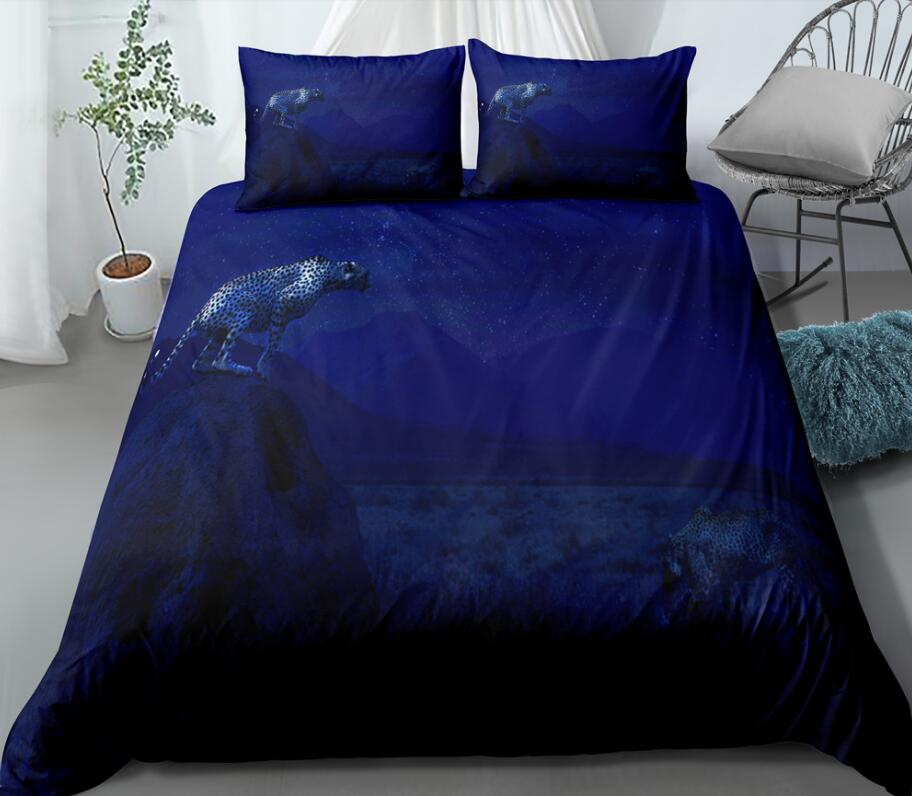 3D Night Leopard Stone 1124 Bed Pillowcases Quilt