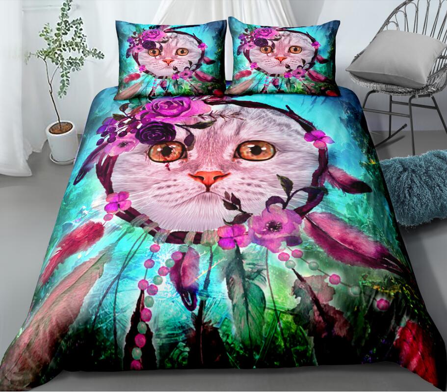 3D Cat Feather Grass 0051 Bed Pillowcases Quilt