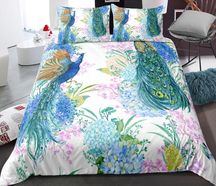 3D Two Peacocks Flower 0111 Bed Pillowcases Quilt