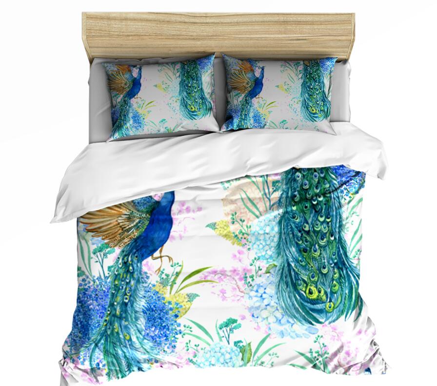 3D Two Peacocks Flower 0111 Bed Pillowcases Quilt