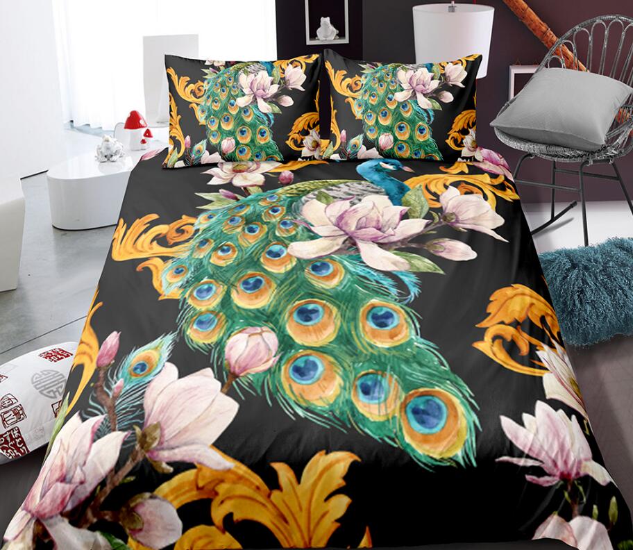 3D Peacock Lotus 0059 Bed Pillowcases Quilt