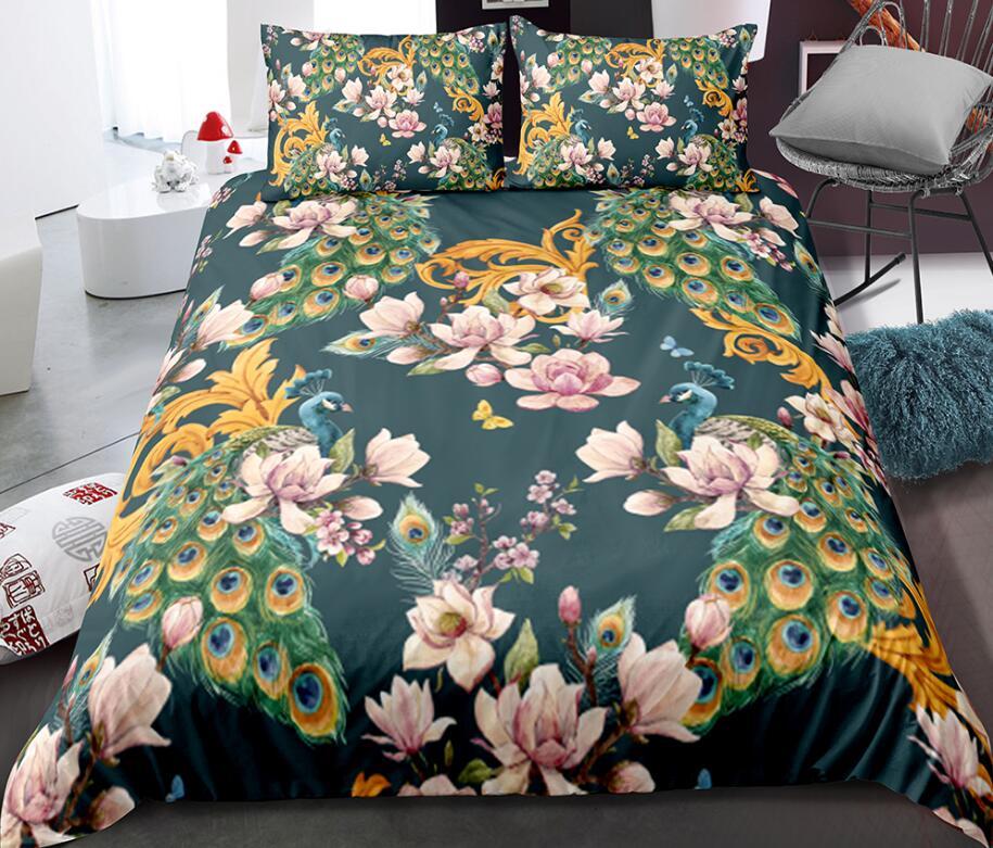 3D Many Flowers Peacock 0113 Bed Pillowcases Quilt