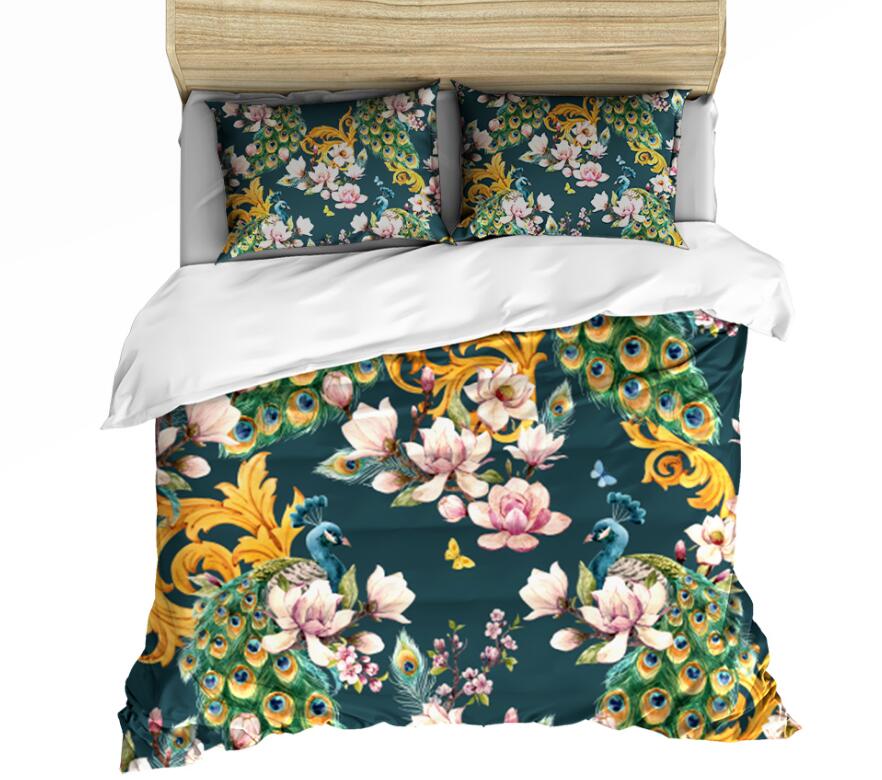 3D Many Flowers Peacock 0113 Bed Pillowcases Quilt