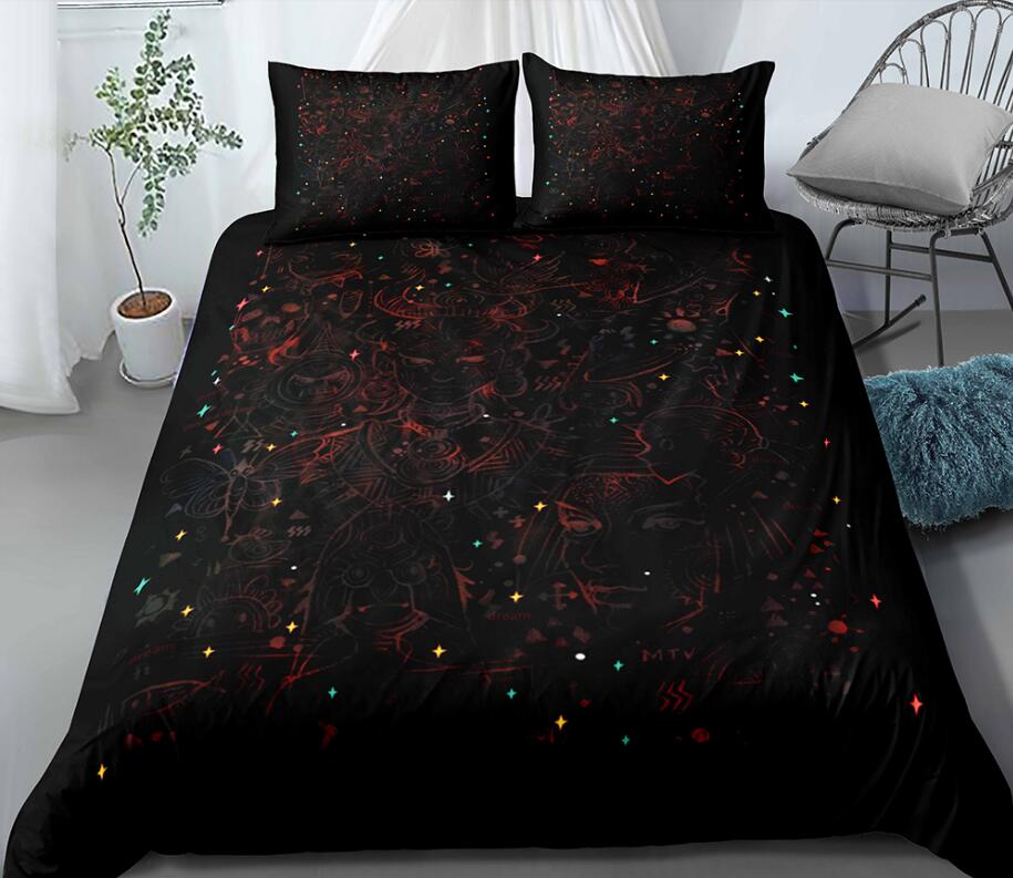 3D Black Red Star Point 1127 Bed Pillowcases Quilt