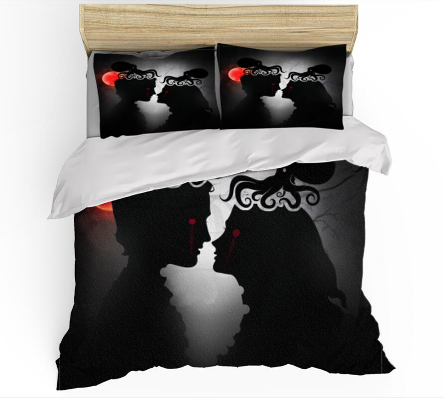 3D A Couple Shadow Red Moon 0136 Bed Pillowcases Quilt