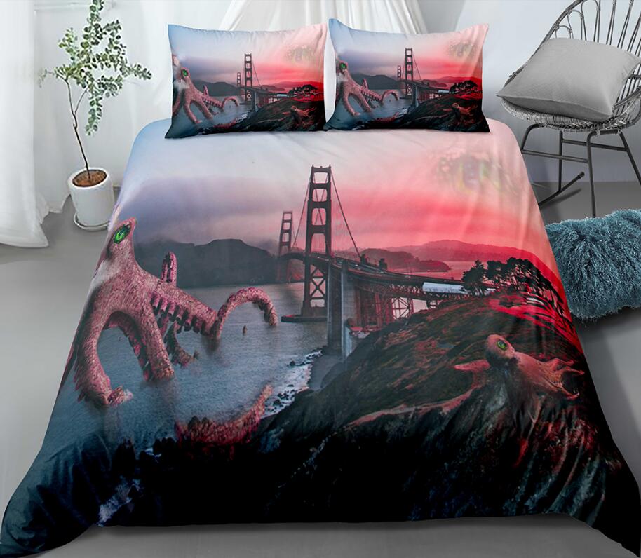 3D Bridge River 1107 Bed Pillowcases Quilt