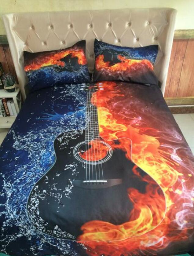 3D Fire And Water Guitar 11100 Bed Pillowcases Quilt