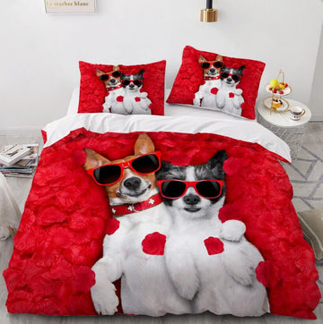 3D Two Puppies Rose Flower 7793 Bed Pillowcases Quilt