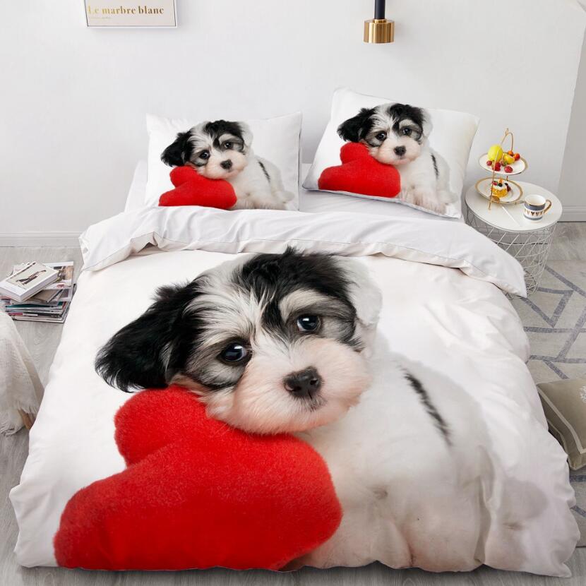 3D Red Love Pillow Puppy 7795 Bed Pillowcases Quilt