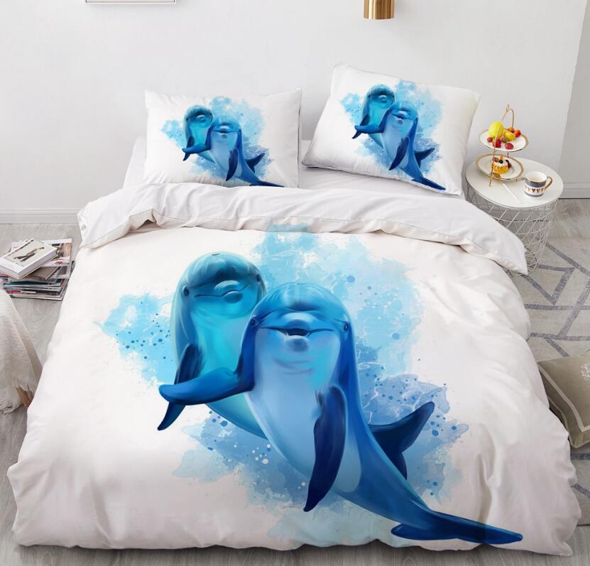 3D Two Dolphins 77145 Bed Pillowcases Quilt