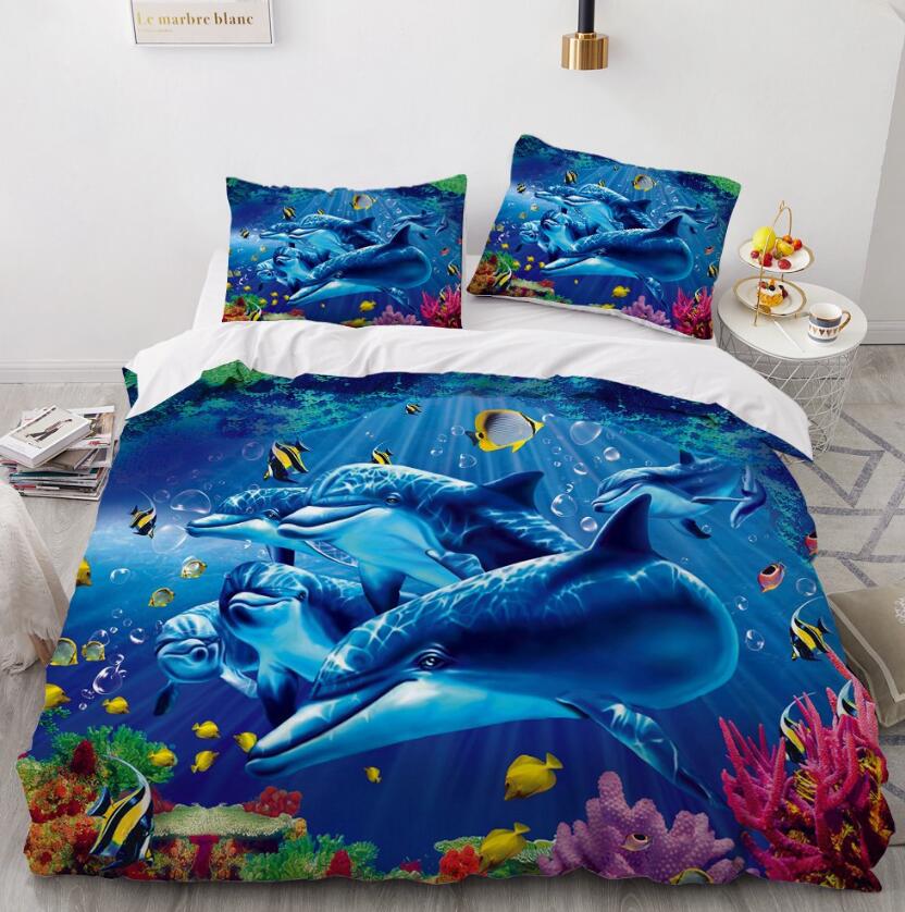 3D Seabed Dolphin Coral 77148 Bed Pillowcases Quilt