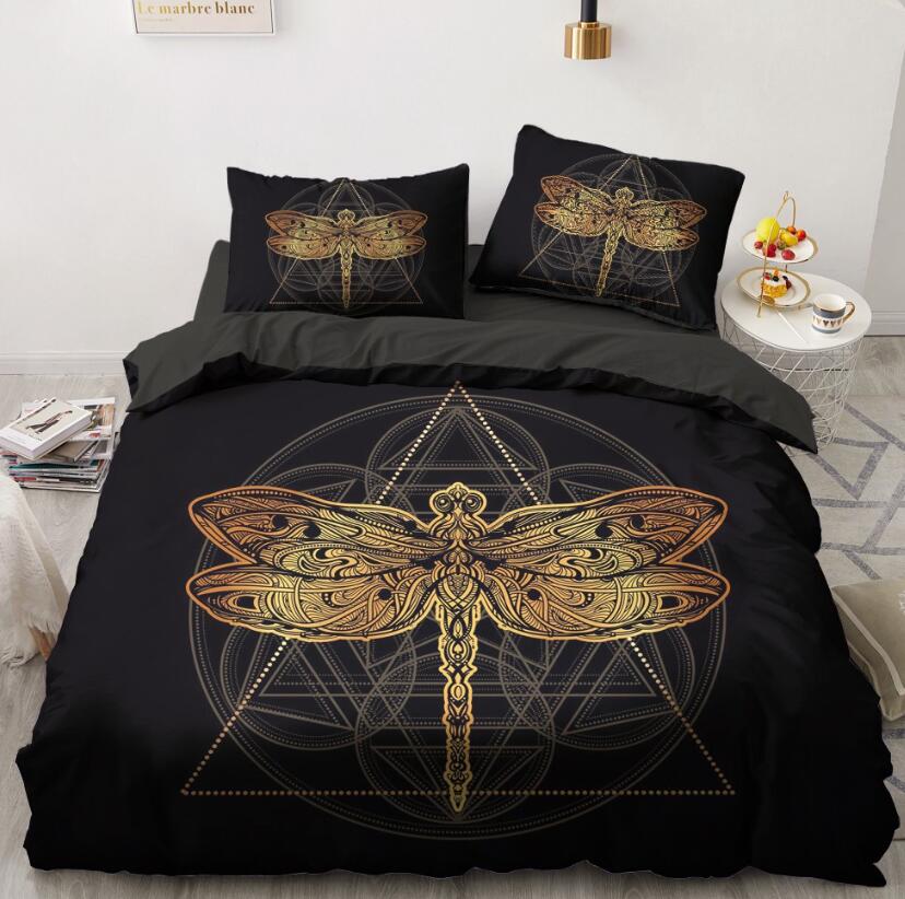 3D Gold Dragonfly Triangle 5573 Bed Pillowcases Quilt