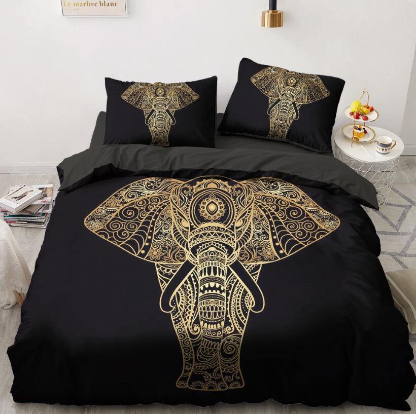 3D Gold Elephant Totem 5574 Bed Pillowcases Quilt