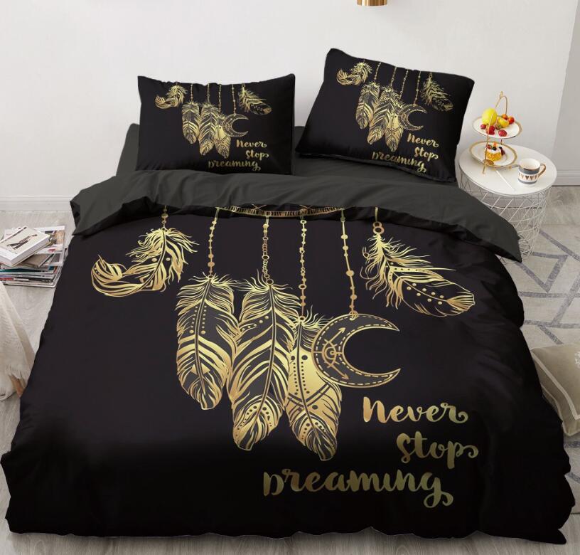 3D Gold Feather 5576 Bed Pillowcases Quilt