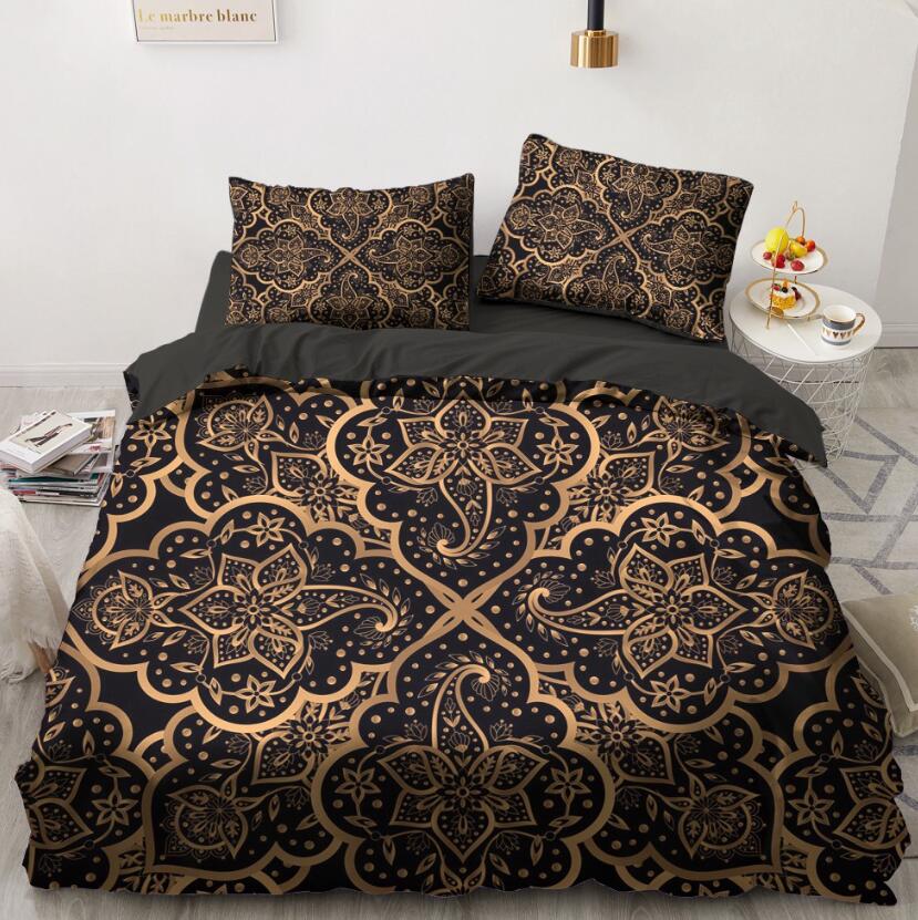 3D Black Background Golden Pattern Road 5587 Bed Pillowcases Quilt