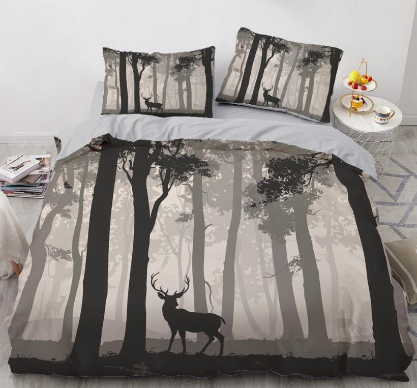 3D Black Gray Forest Deer 55146 Bed Pillowcases Quilt
