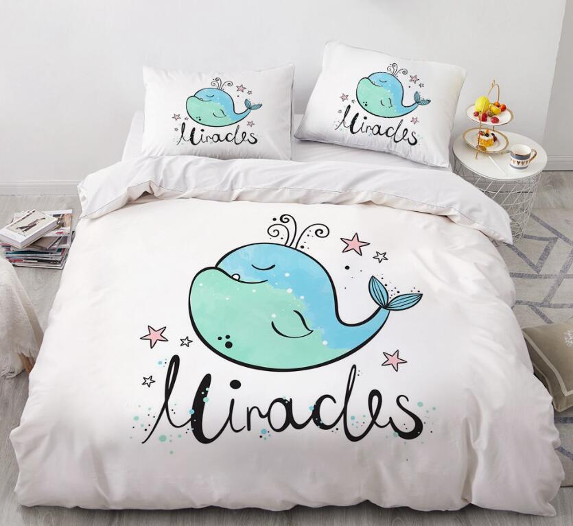 3D Cartoons Blue Green Whale 55148 Bed Pillowcases Quilt