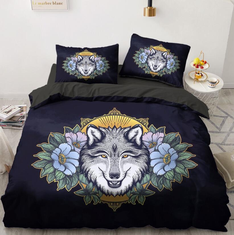 3D Wolf Head Flower 88119 Bed Pillowcases Quilt
