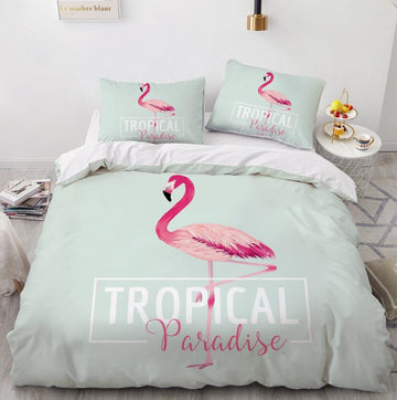 3D Flamingo Light Green Background 7757 Bed Pillowcases Quilt